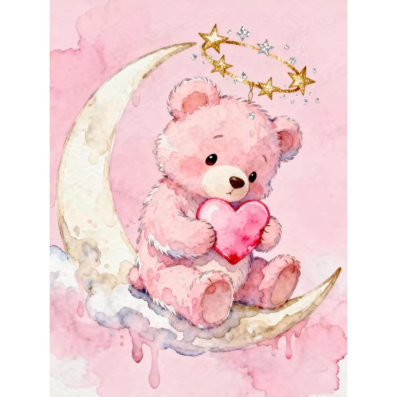 Power Tools Pink - 5D DIY Diamant-Malerei-Set Rosa Teddybär Mond